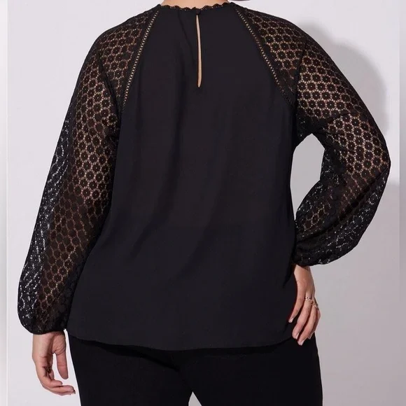 TORRID Georgette Lace Mix Elegant Black Lace Women's Top - Picture 3 of 3